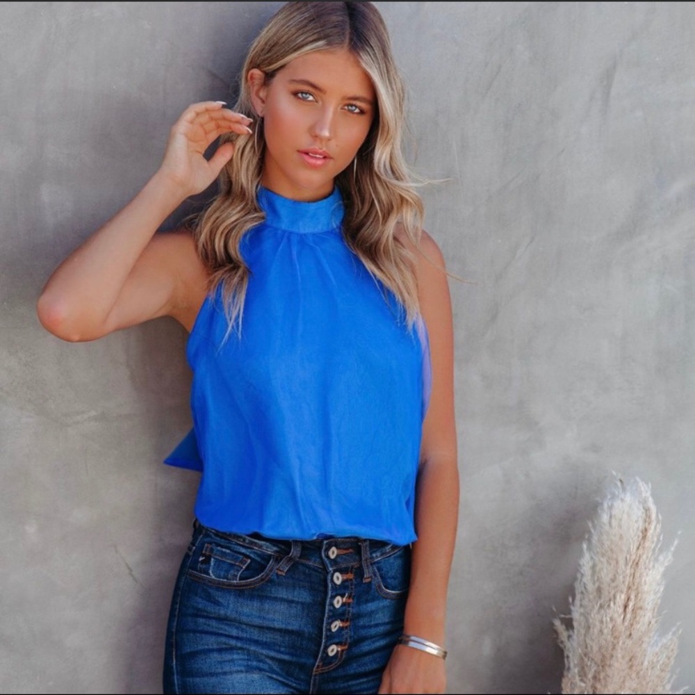 Vici Collection Wondrous Backless Halter Bodysuit - Royal Blue